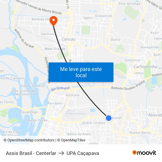 Assis Brasil - Centerlar to UPA Caçapava map