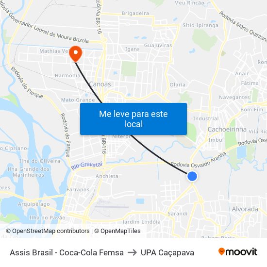 Assis Brasil - Coca-Cola Femsa to UPA Caçapava map