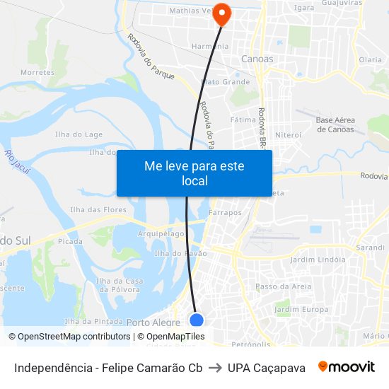 Independência - Felipe Camarão Cb to UPA Caçapava map