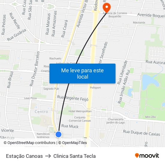 Estação Canoas to Clinica Santa Tecla map