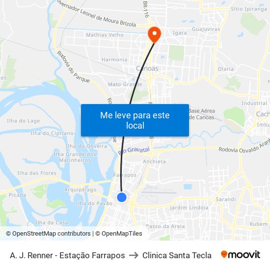 A. J. Renner - Estação Farrapos to Clinica Santa Tecla map