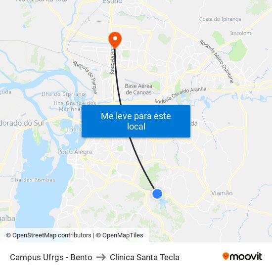 Campus Ufrgs - Bento to Clinica Santa Tecla map