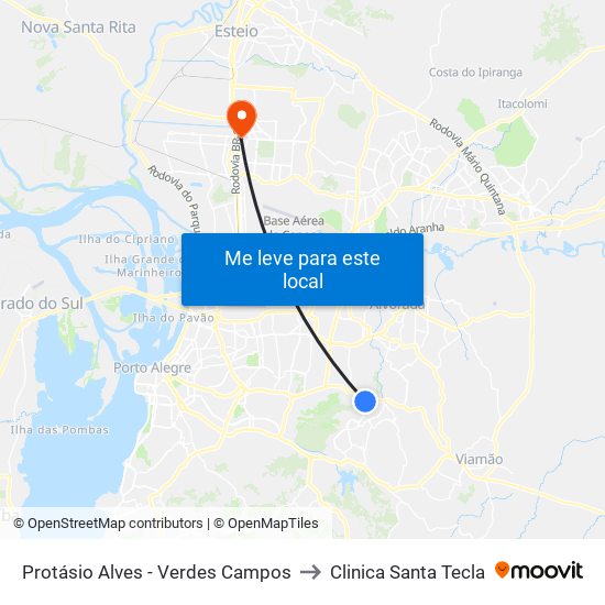 Protásio Alves - Verdes Campos to Clinica Santa Tecla map