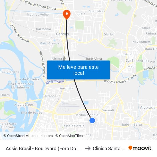 Assis Brasil - Boulevard (Fora Do Corredor) to Clinica Santa Tecla map