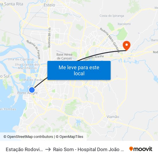 Estação Rodoviária to Raio Som - Hospital Dom João Becker map