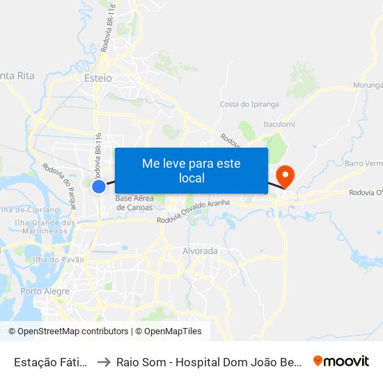 Estação Fátima to Raio Som - Hospital Dom João Becker map