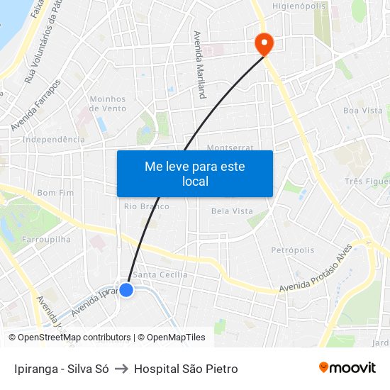 Ipiranga - Silva Só to Hospital São Pietro map