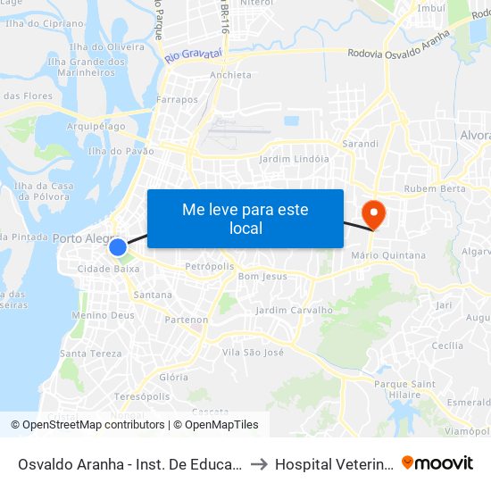 Osvaldo Aranha - Inst. De Educação (Fora Do Corredor) to Hospital Veterinário UniRitter map