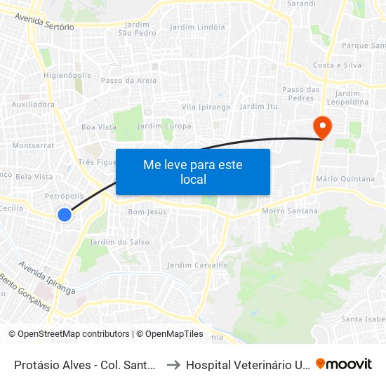 Protásio Alves - Col. Santa Inês Cb to Hospital Veterinário UniRitter map