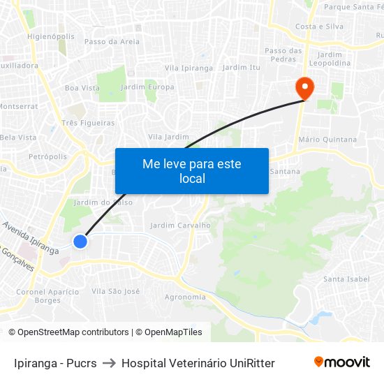 Ipiranga - Pucrs to Hospital Veterinário UniRitter map