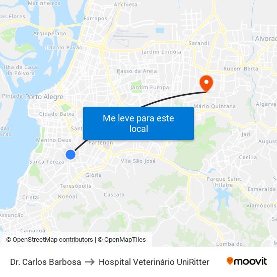 Dr. Carlos Barbosa to Hospital Veterinário UniRitter map