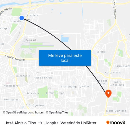 José Aloísio Filho to Hospital Veterinário UniRitter map