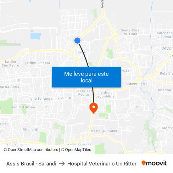 Assis Brasil - Sarandi to Hospital Veterinário UniRitter map