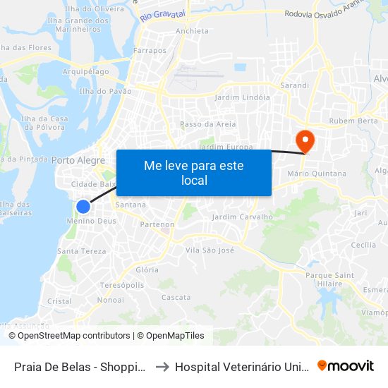 Praia De Belas - Shopping Bc to Hospital Veterinário UniRitter map