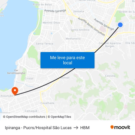 Ipiranga - Pucrs/Hospital São Lucas to HBM map