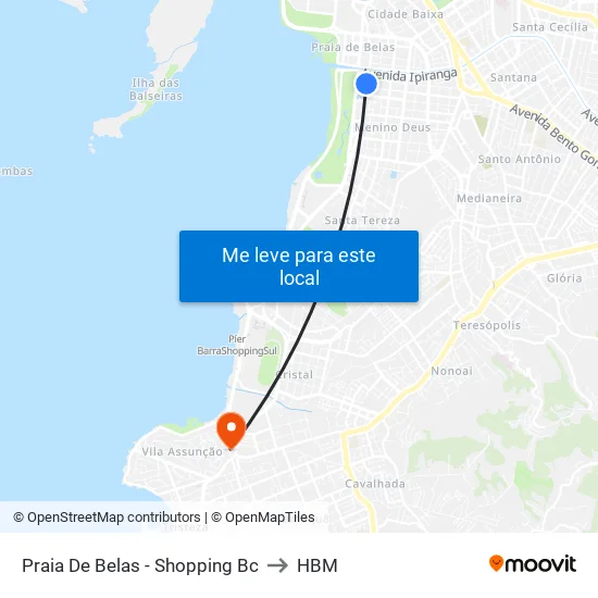 Praia De Belas - Shopping Bc to HBM map