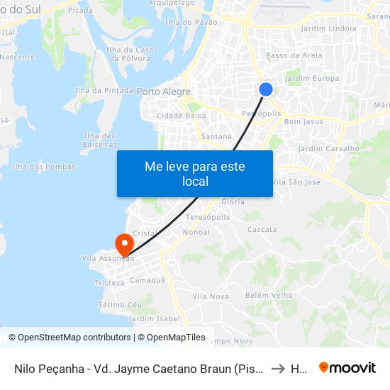Nilo Peçanha - Vd. Jayme Caetano Braun (Piso Inferior) to HBM map