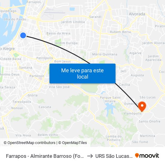 Farrapos - Almirante Barroso (Fora Do Corredor) to URS São Lucas - Saúde map