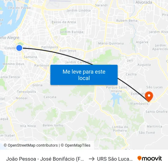 João Pessoa - José Bonifácio (Fora Do Corredor) to URS São Lucas - Saúde map