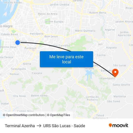 Terminal Azenha to URS São Lucas - Saúde map