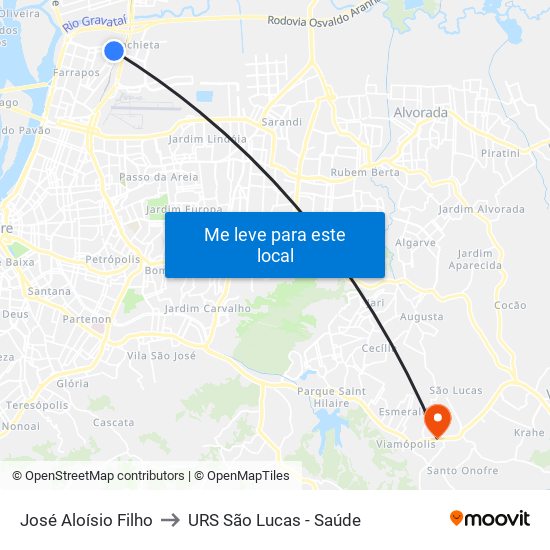 José Aloísio Filho to URS São Lucas - Saúde map