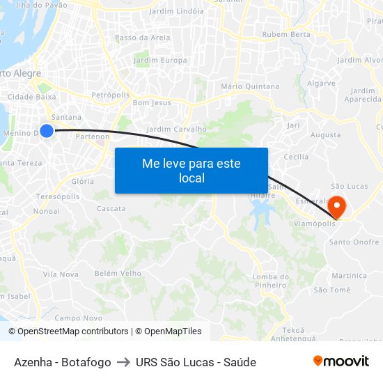 Azenha - Botafogo to URS São Lucas - Saúde map