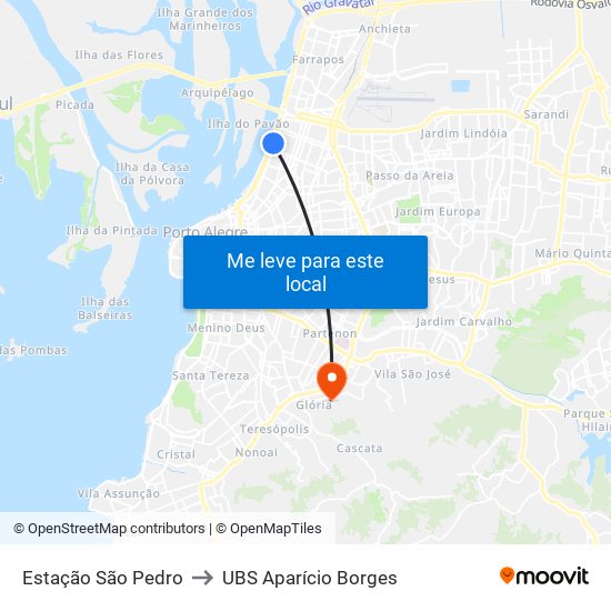 Estação São Pedro to UBS Aparício Borges map