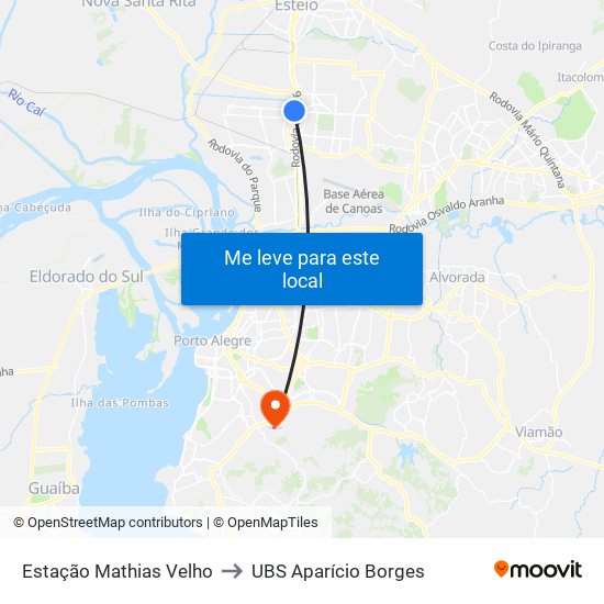 Estação Mathias Velho to UBS Aparício Borges map