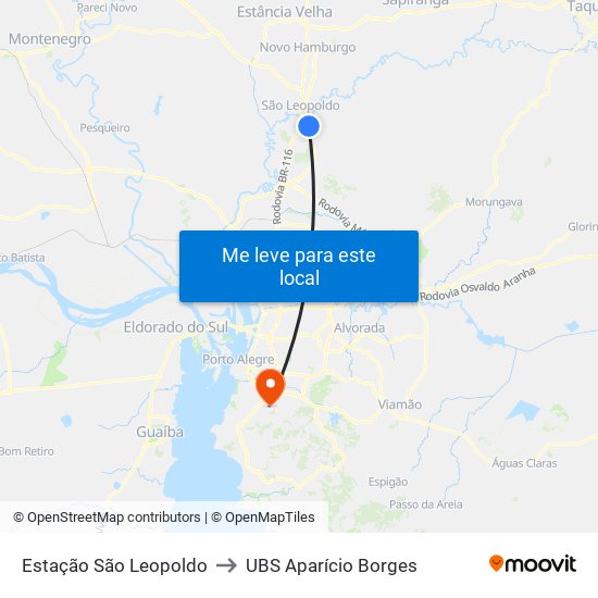 Estação São Leopoldo to UBS Aparício Borges map