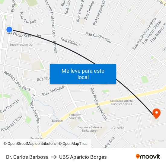 Dr. Carlos Barbosa to UBS Aparício Borges map