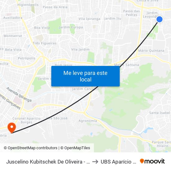 Juscelino Kubitschek De Oliveira - Praça México to UBS Aparício Borges map
