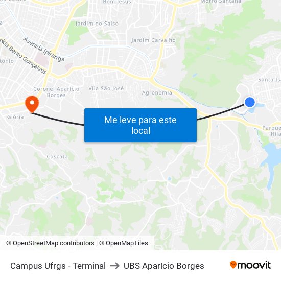 Campus Ufrgs - Terminal to UBS Aparício Borges map