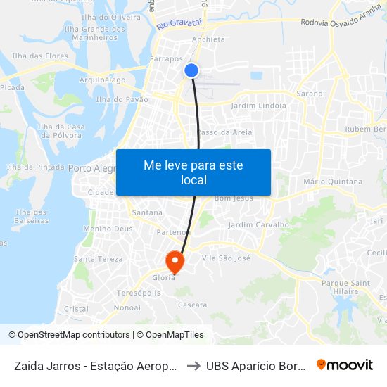 Zaida Jarros - Estação Aeroporto to UBS Aparício Borges map