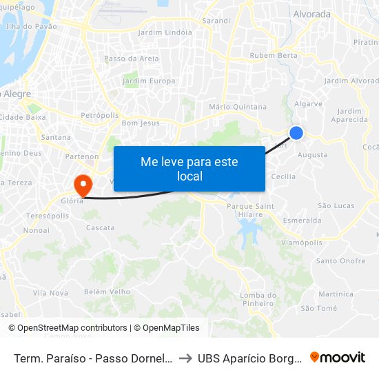 Term. Paraíso - Passo Dorneles to UBS Aparício Borges map