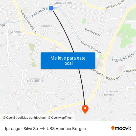 Ipiranga - Silva Só to UBS Aparício Borges map