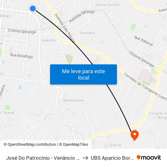 José Do Patrocínio - Venâncio Aires to UBS Aparício Borges map