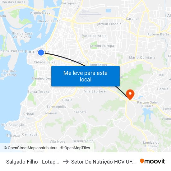 Salgado Filho - Lotações to Setor De Nutrição HCV UFRGS map