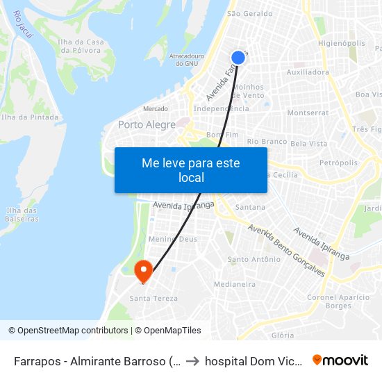 Farrapos - Almirante Barroso (Fora Do Corredor) to hospital Dom Vicente Scherer map