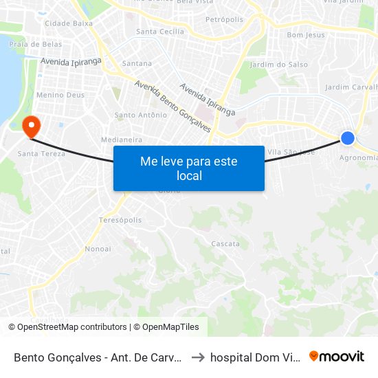 Bento Gonçalves - Ant. De Carvalho (Fora Do Corredor) to hospital Dom Vicente Scherer map