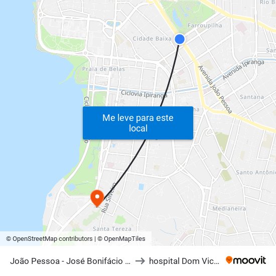 João Pessoa - José Bonifácio (Fora Do Corredor) to hospital Dom Vicente Scherer map