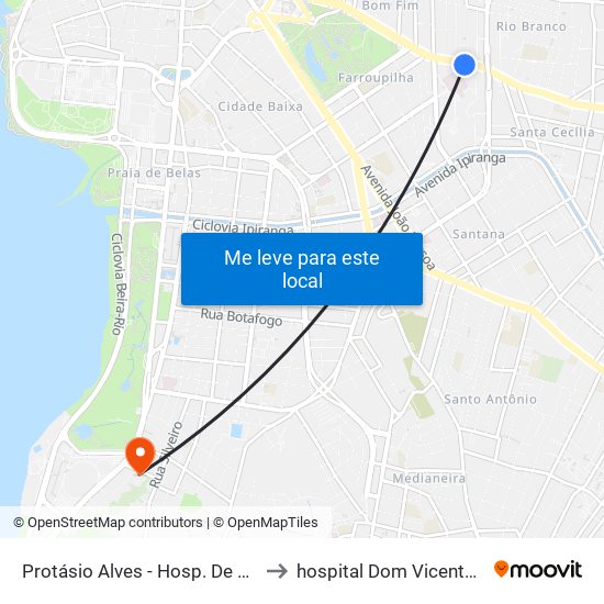 Protásio Alves - Hosp. De Clínicas Cb to hospital Dom Vicente Scherer map