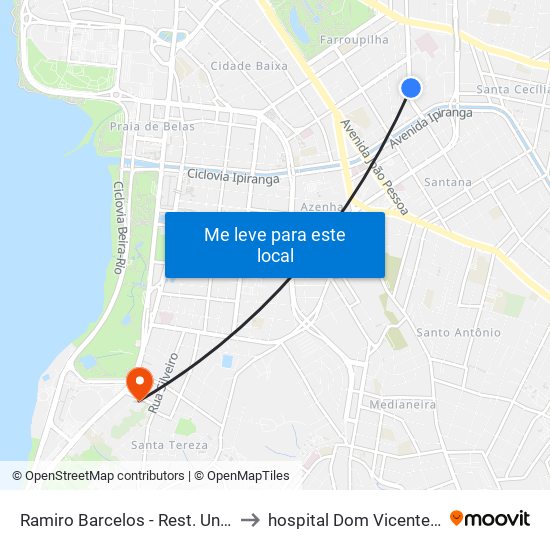 Ramiro Barcelos - Rest. Universitário to hospital Dom Vicente Scherer map