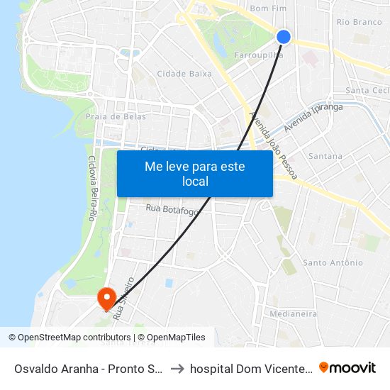 Osvaldo Aranha - Pronto Socorro Cb to hospital Dom Vicente Scherer map