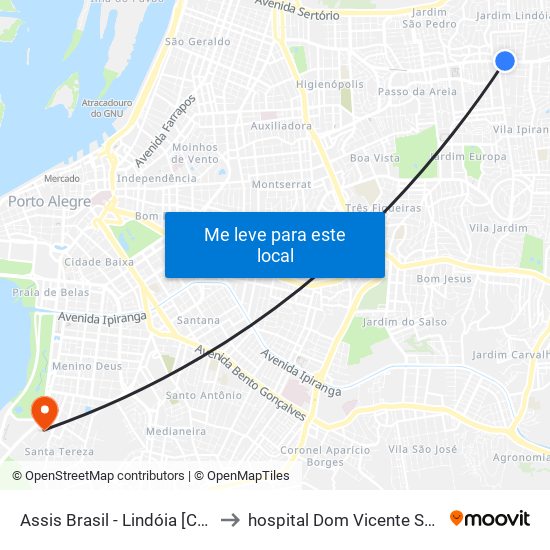 Assis Brasil - Lindóia [Centro] to hospital Dom Vicente Scherer map
