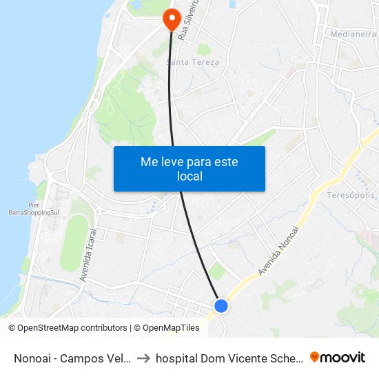 Nonoai - Campos Velho to hospital Dom Vicente Scherer map