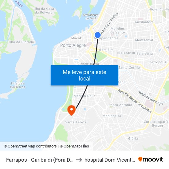 Farrapos - Garibaldi (Fora Do Corredor) to hospital Dom Vicente Scherer map