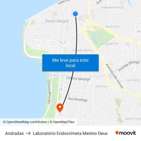 Andradas to Laboratório Endocrimeta Menino Deus map