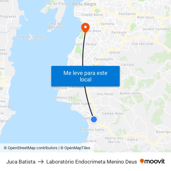 Juca Batista to Laboratório Endocrimeta Menino Deus map