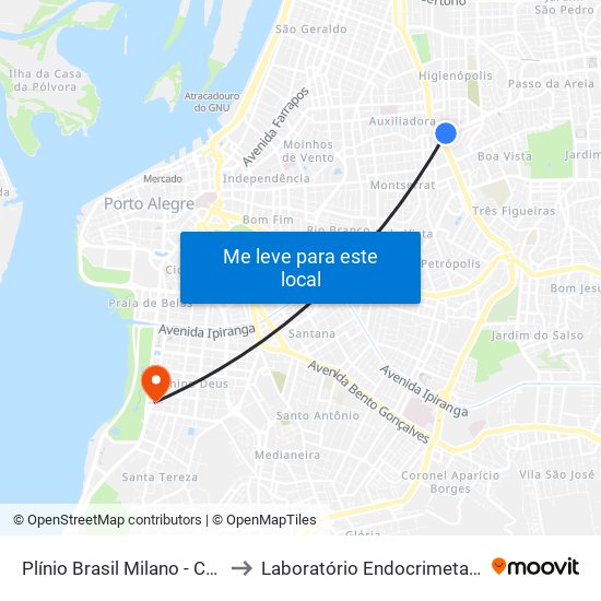 Plínio Brasil Milano - Carlos Gomes to Laboratório Endocrimeta Menino Deus map
