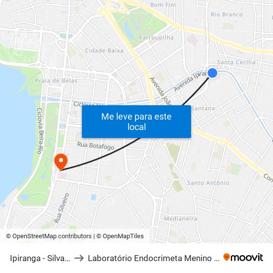 Ipiranga - Silva Só to Laboratório Endocrimeta Menino Deus map